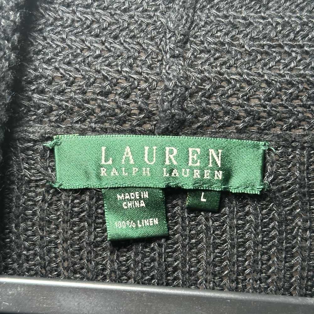 Lauren Ralph Lauren 100% Linen Black Open Front Staple Academia Cardigan Size L - Picture 8 of 12